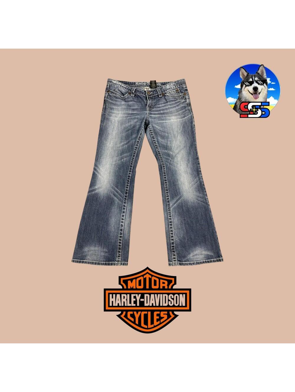 Y2K Harley Davidson Jeans Women's 12 Petite Faded Flap Pocket Wide Leg